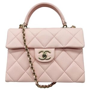 CHANEL PALE PINK QUILTED CAVIAR LEATHER RETRO TOP HANDLE FLAP BAG